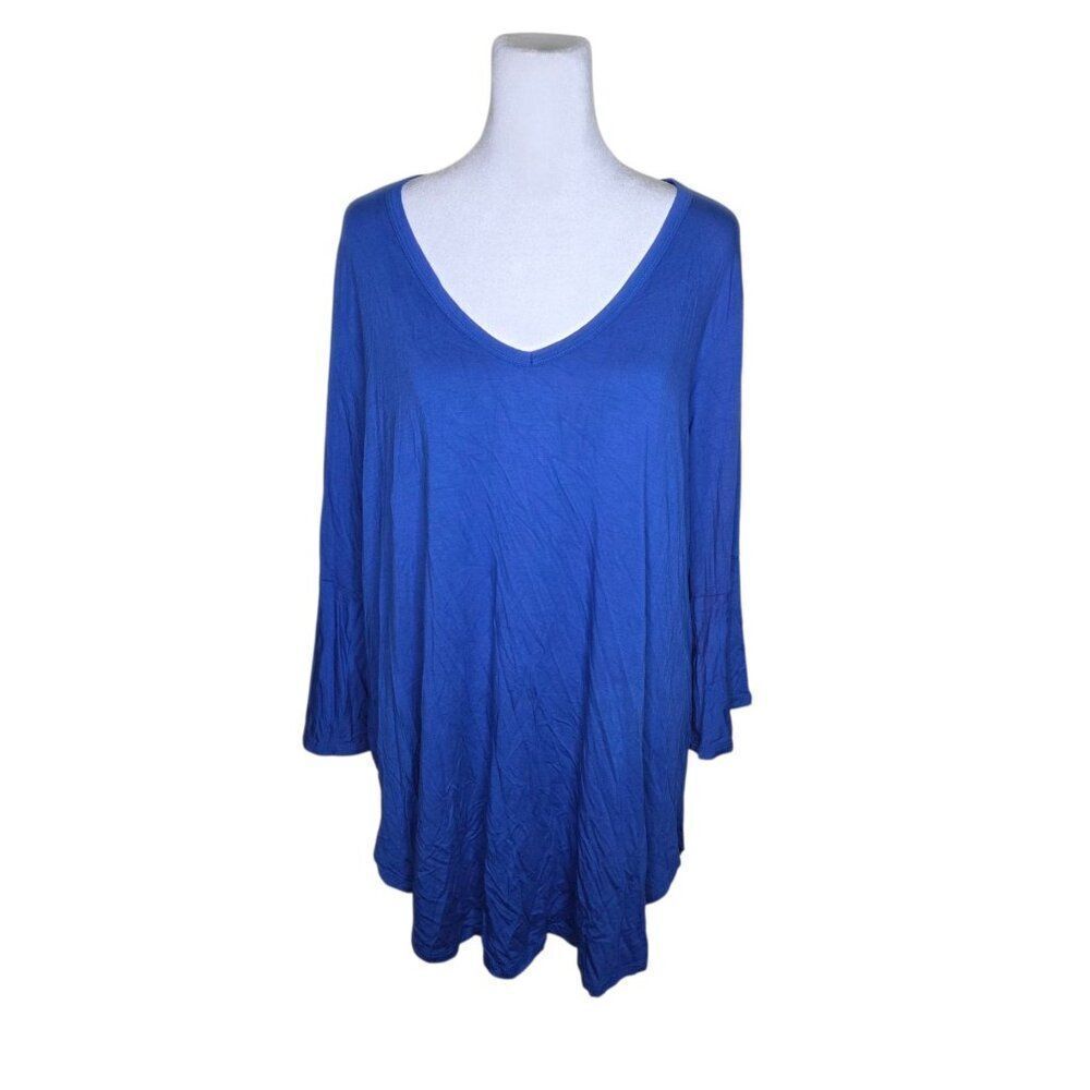 Karen Kane Long Bell Sleeve Oversized Flowy Top Womens Plus Size 2XL Blue